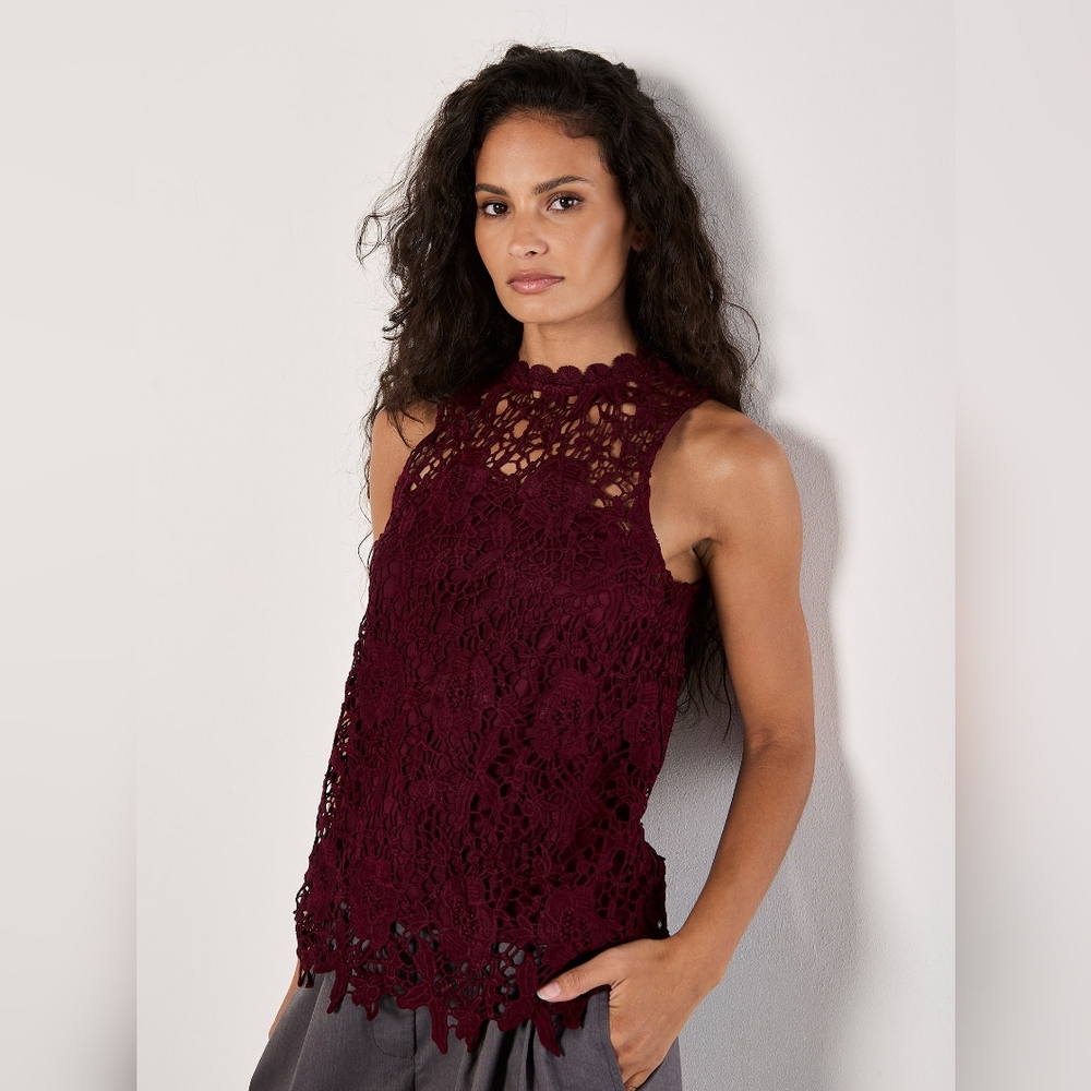 Burgundy Scallop Trim Lace Tank
